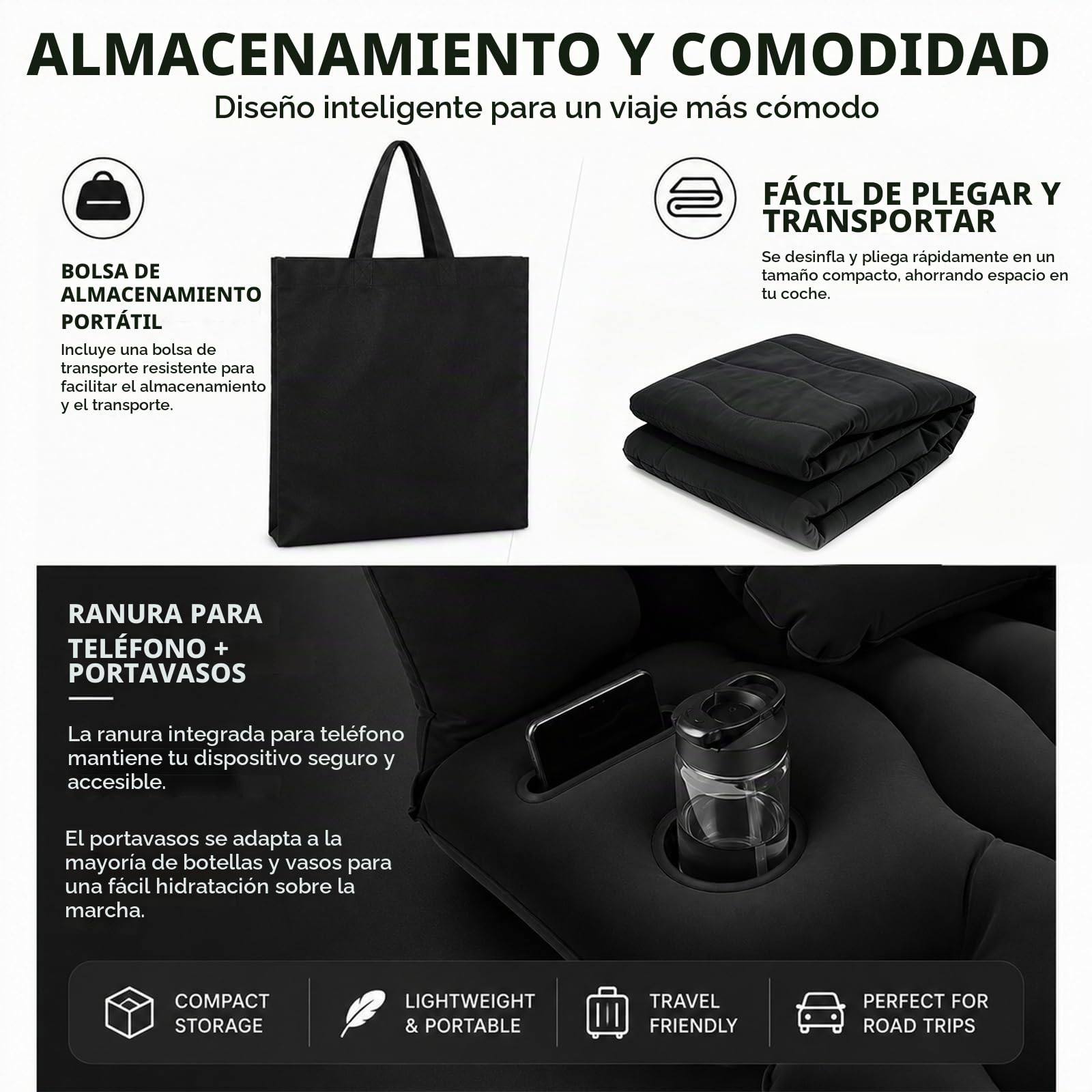 Colchon Coche, 1.75 * 1.35M Colchón para Coche Asiento Trasero, Incluye Bomba de Aire 2 Almohadas, SUV Colchón Hinchable, Tejido Grueso, Colchón Aire Coche para Viaje Camping (Negro)