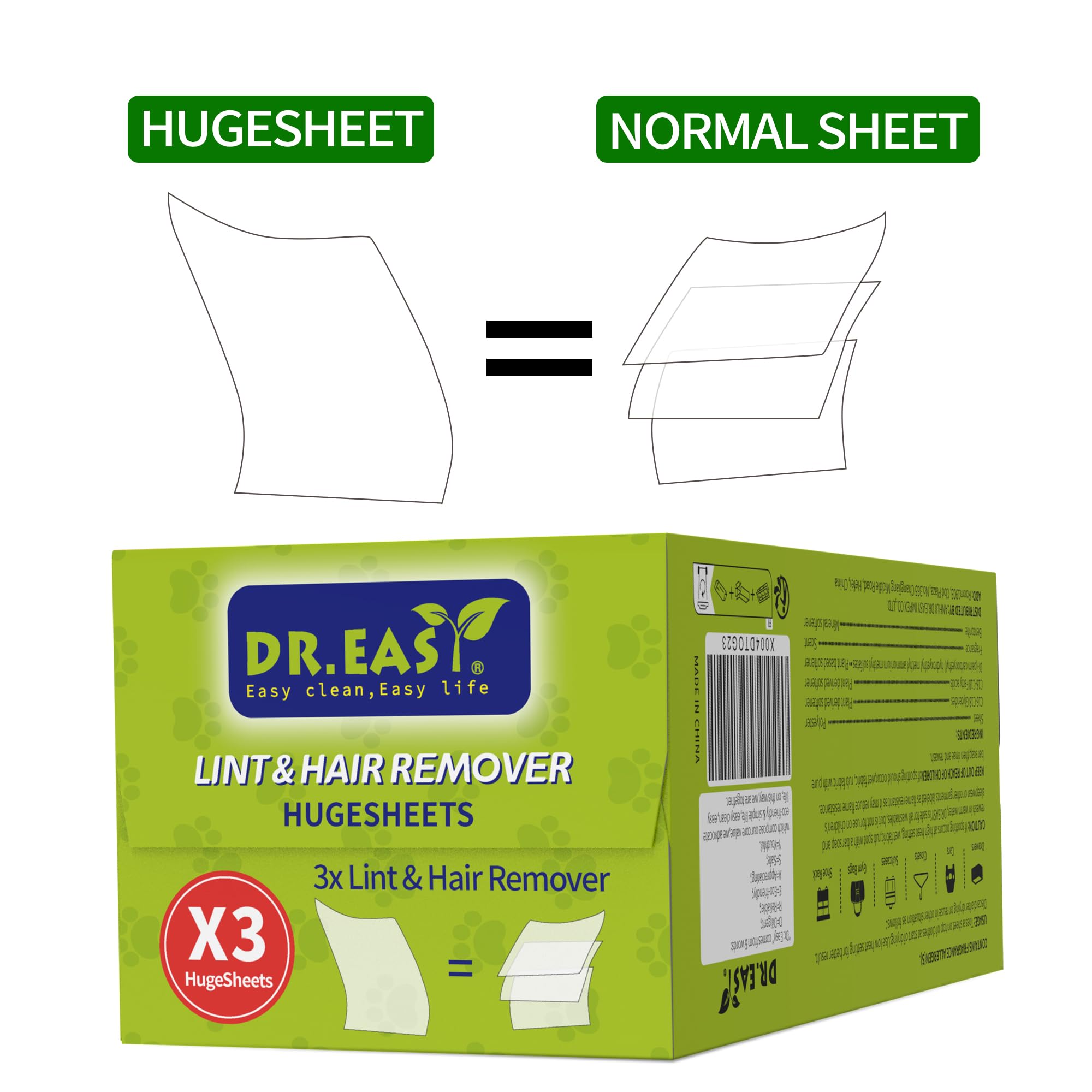 Dr.Easy LINT & HAARENTFERNER Haustier HUGESHEETS mit 3X Trocknertüchern, Original Frisch, 200 Stück, PFLANZEN- & MINERALBASIERTE FORMEL