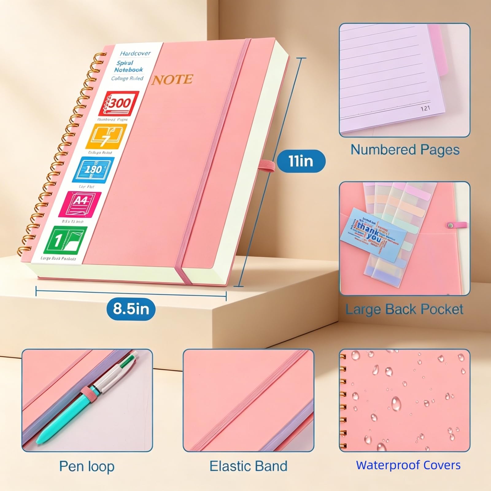 Lot de 2 carnets à spirales lignés pour l'université, 300 pages, 21,6 x 27,9 cm, carnet de notes en papier épais sans bavure pour le travail, l'école, la prise de notes, le numéro de prénuméro, la