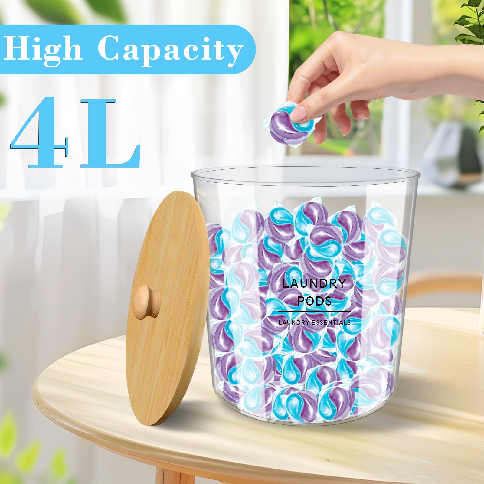 Confezione da 2 contenitori per detersivo per bucato con cucchiaio ed etichetta, contenitore per detersivo per bucato di grande capacità da 4 litri con coperchio in bambù