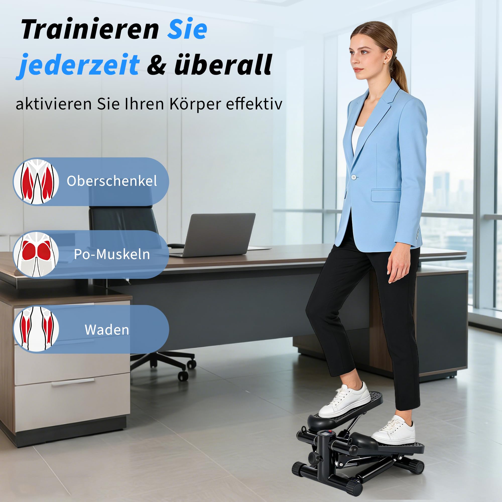 Mini Stepper - Stepper für Zuhause mit Power Ropes - 2-In-1 Ministepper für Beine & Arm - Widerstand Einstellbar - LCD-Display - Home Office Fitness Exercise