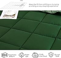 Vista 3 de Edredón alternativo de plumón verde, tamaño individual, relleno de edredón reversible de 3 piezas para todas las estaciones, manta con costuras