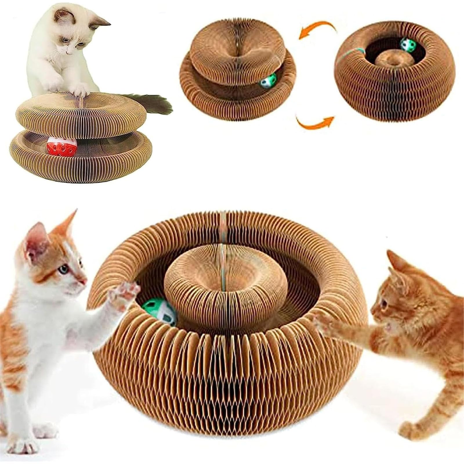Kitty Kurlz, Kitty Kurlz Cat Toy, Foldable Cat Accordion Magic Organ Cat Scratching Board with Bell Balls and Track Adventure, Ultimate Interactive Mental Physical Exercise for Indoor (1pcs)