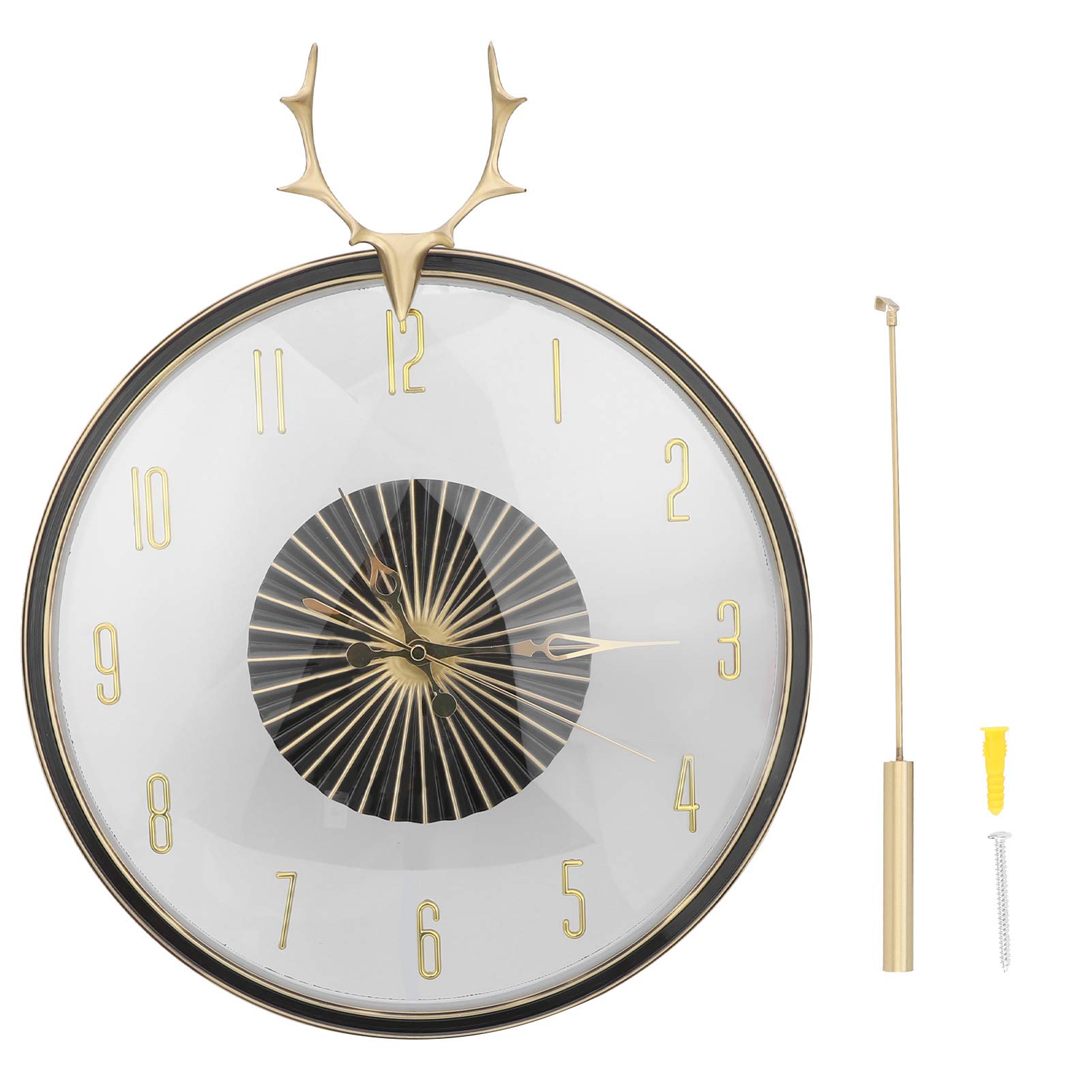 EMUKOEP Runde Messing-Wanduhr mit Geweih-Design