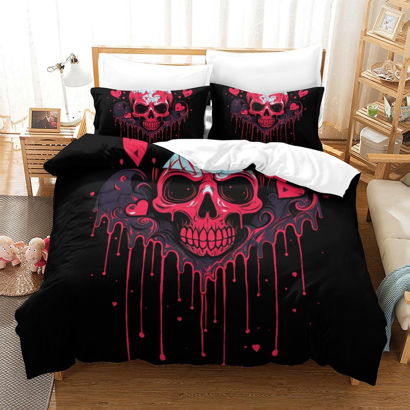 Microfibre parures de lit 3D motif crâne 260x220cm avec zip résistant pour lit double xxl