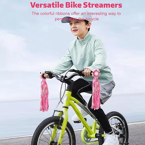 Miniatura 7 de Girasol Bike Scooter Manillar Streamers- Cintas rosas con borla brillante para niños Niños Bicicletas Trike Grips Accesorios Portabebés