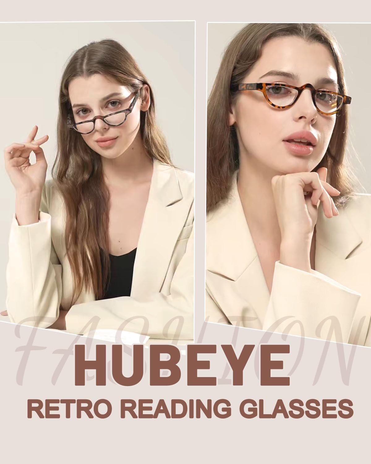 Hubeye 3 Pairs Plastic Retro Half Moon Frame Reading Glasses Lightweight Spring Hinge Women and Men Reader Broken flower/leopard print/white tortoiseshell +3.0 - Image 2