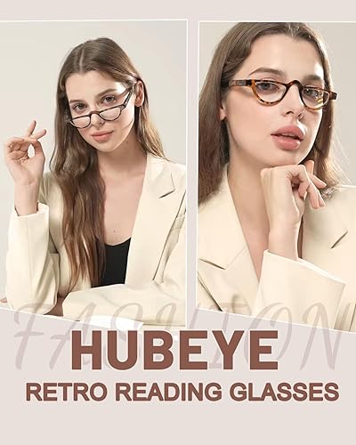 Miniatura 8 de Hubeye Gafas de lectura con marco de media luna, 3 pares de lectores de plástico ligero para mujeres y hombres con bisagra de resorte +1.0