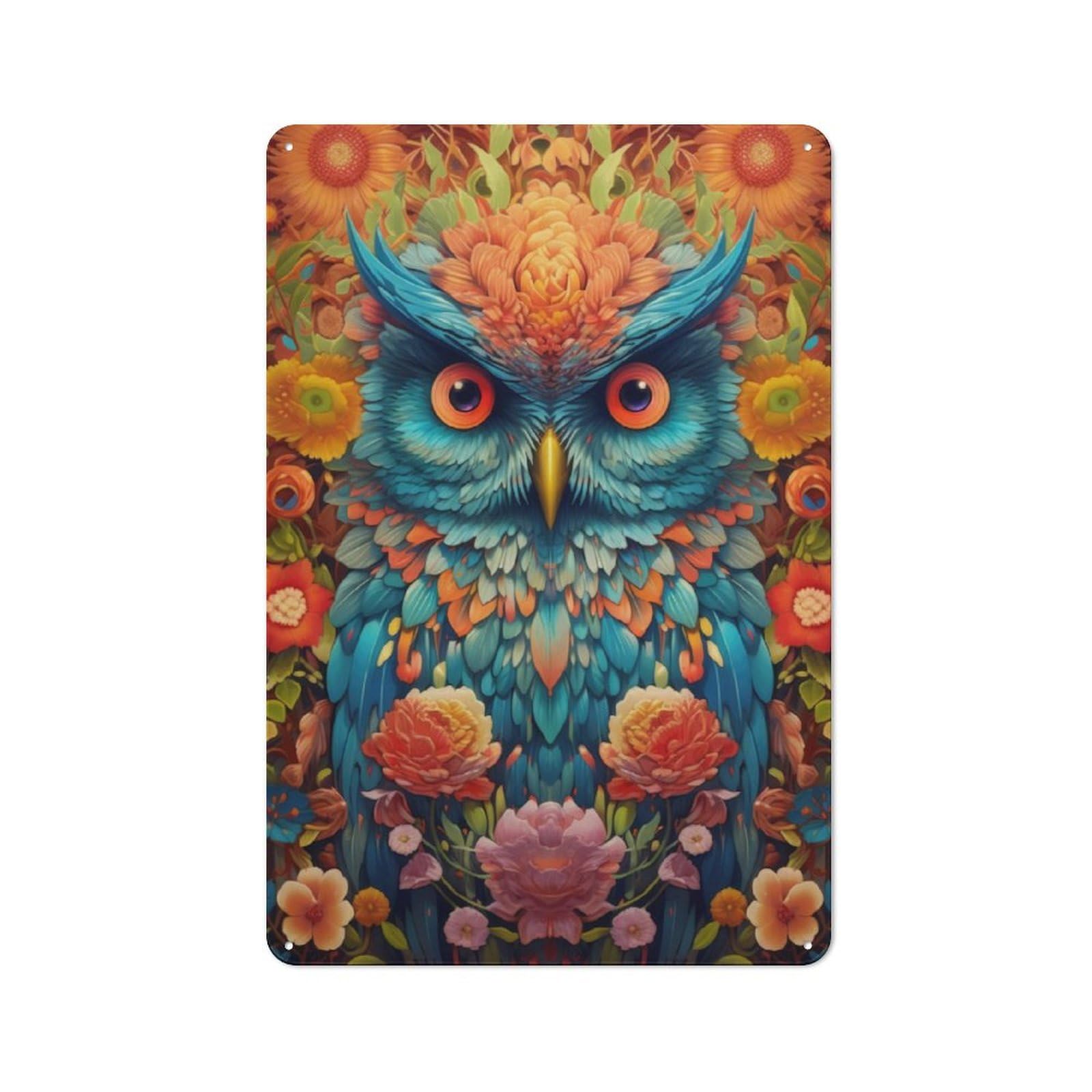 Junmoney Owl Flower Portrait 2 Vintage Vintage Tin Sign 30X20cm, Cafe Wall Decor For Bakery, Diner, Cafe Or Family Room