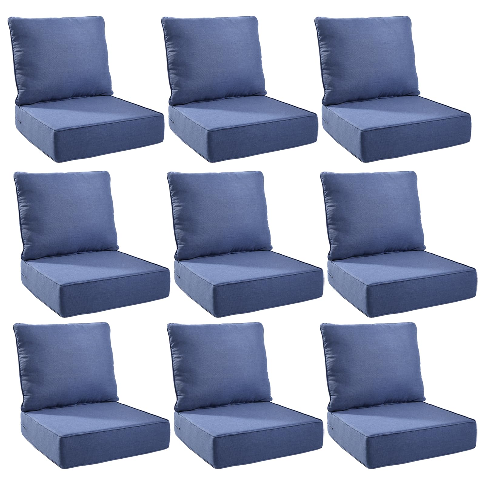 Outdoor Cushion Set for Patio Furniture, UV Resistant, Water Resistant - 6 Inch Thick Foam Garden Cushions– 24x24 Inch Patio Seat Covers for Chair/Sofa/Couch | Blue | 9-Pack |