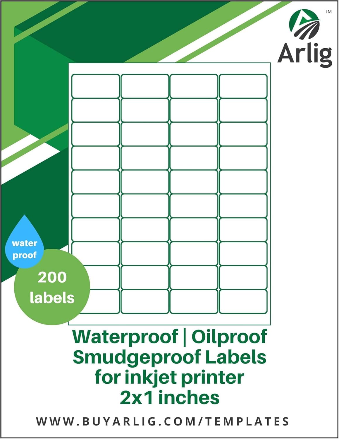 Arlig 2x1 Inch Waterproof Labels for Inkjet Printers Smudge-Proof, Oil-Proof Label for Bottles, Pantry, Lip Gloss, Jars, Food, and Essential Oils | 200 Labels (5 Letter Size Sheets, 40/Sheet) (Matte) - Image 2
