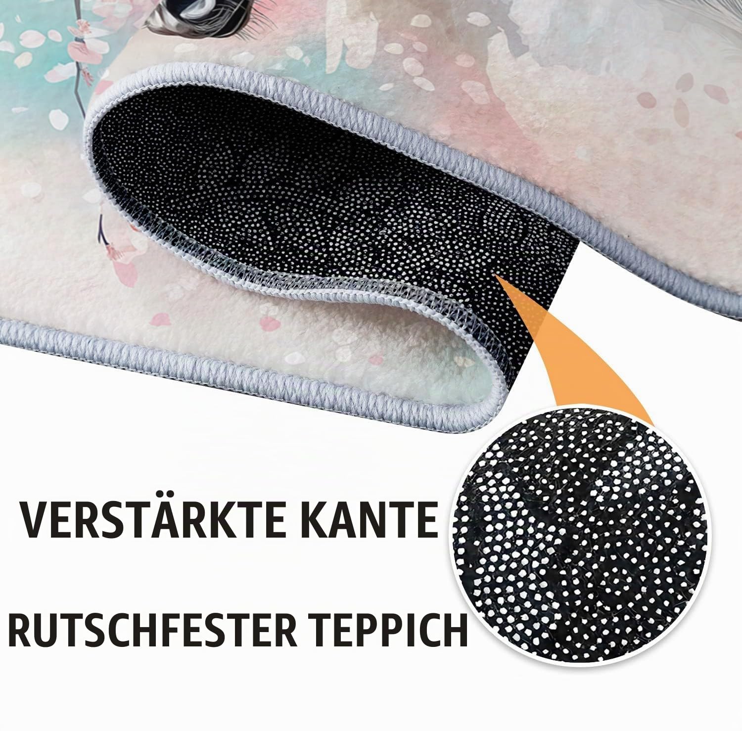 Kurzflor Rechteck Teppich Wohnzimmer 120x180cm Tiere Weißes Pferd Kirschblüten Waschbarer Teppich für Mädchen Junge Schlafzimmer Hellrosa Kinderzimmer Flauschig rutschfest