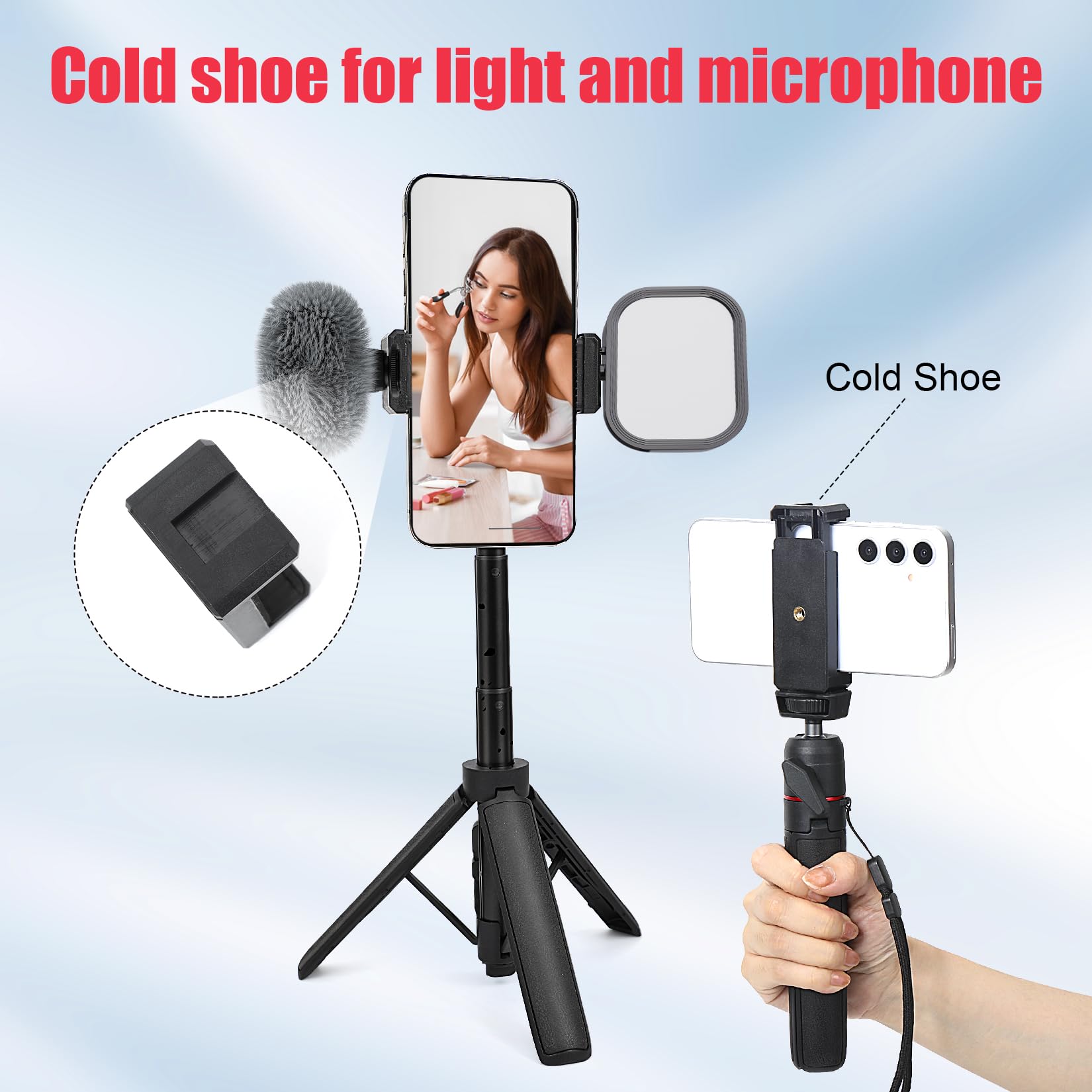 Soporte extensible para vlog, mini trípode para cámara de selfie, altura ajustable de 8 a 23.6 pulgadas, rotación de 360 grados, trípode de viaje ligero para vlogging, transmisión en vivo
