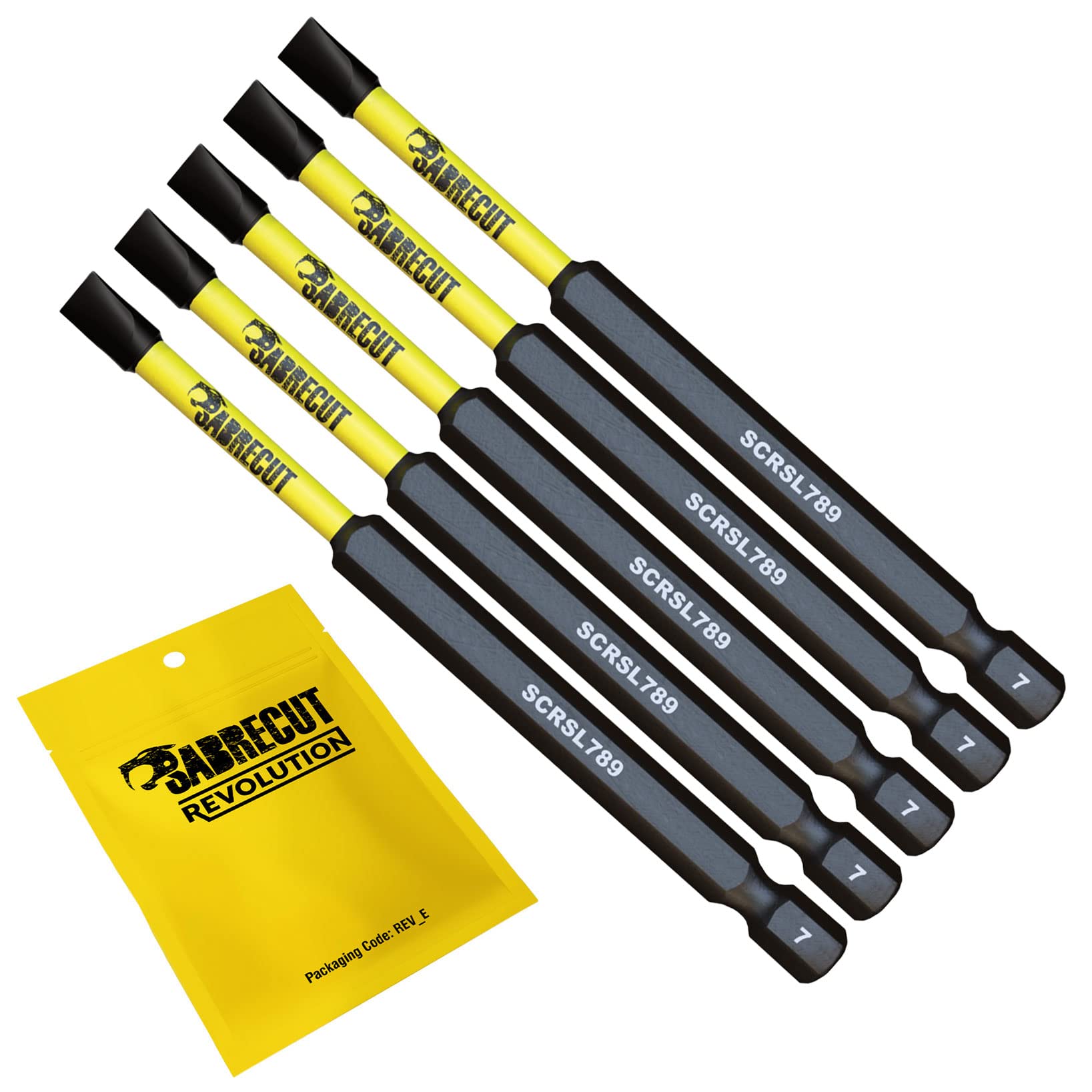 Sabrecut 5 X Scrsl789_5 89Mm Sl7 Slotted Magnetic Impact Screwdriver Driver Bits Set Single Ended Heavy Duty
