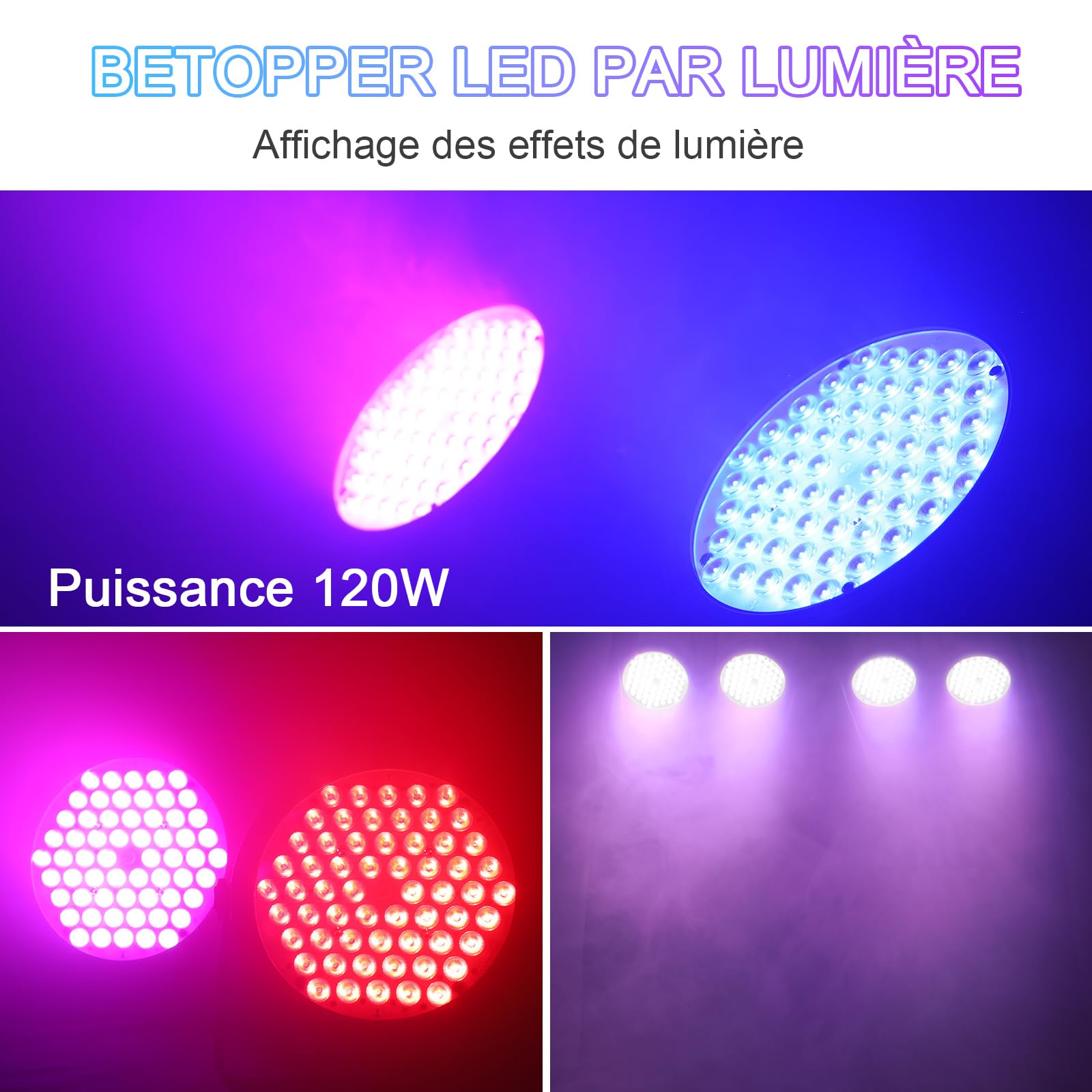 BETOPPER 120W Par LED RGBW 4 en 1 Lumiere Soiree avec DMX512, 3500Lm Lyre Led Jeux de Lumiere pour Soiree, Lumière DJ Eclairage de Scène pour Bar, Disco,Mariage, Fête, 2Pcs