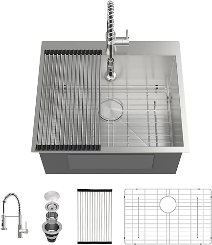 Miniatura 33 de Sarlai Fregadero de lavandería de 22 pulgadas de profundidad, fregadero de lavandería de 12 pulgadas de profundidad, fregadero de cocina de acero