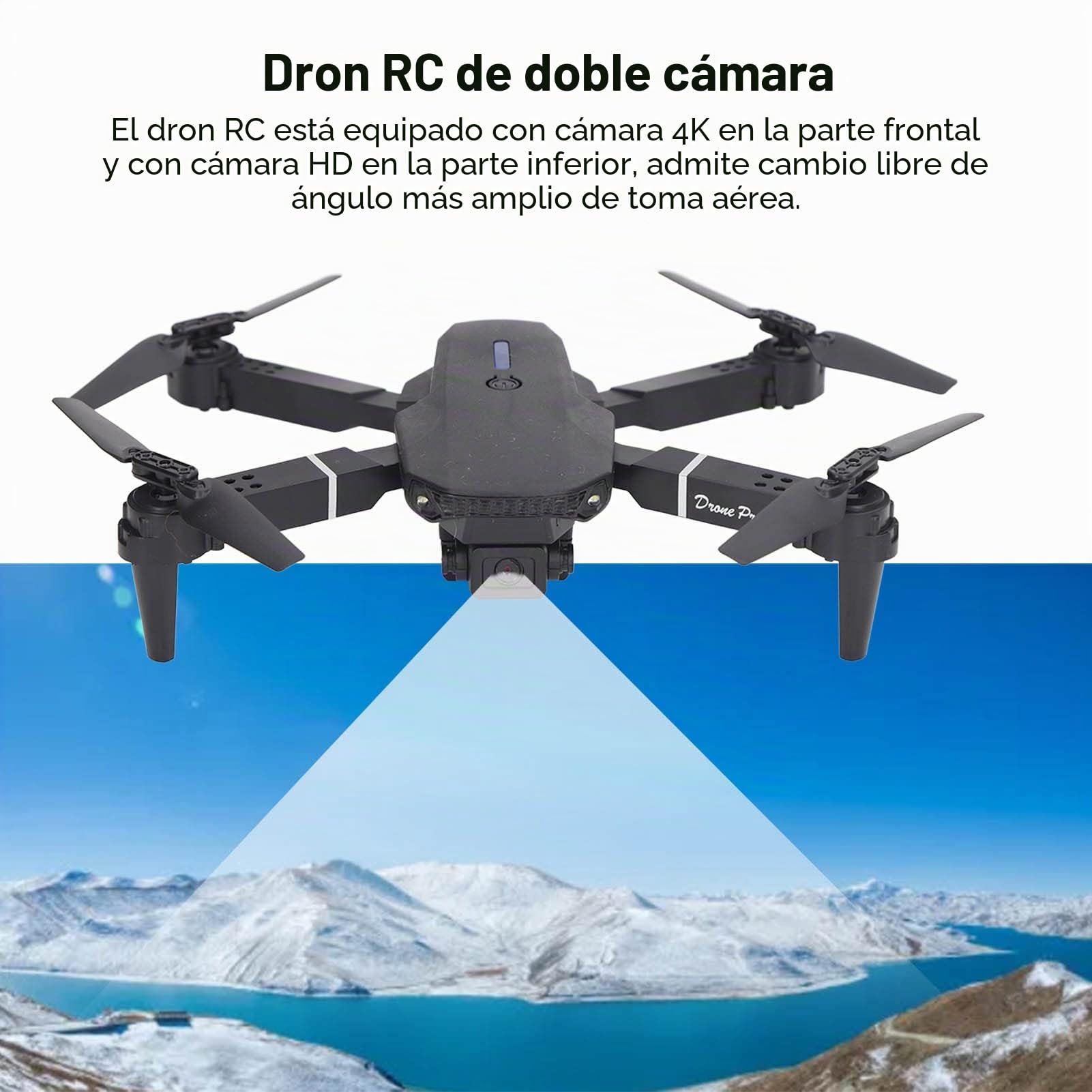 Ejoyous Dron E88 RC, Plegable de 4 Ejes con Cámara Dual 4K HD, 3D y Cabezal Autoestabilizador para Fotografía Aérea y Vuelo Controlado por Aplicación