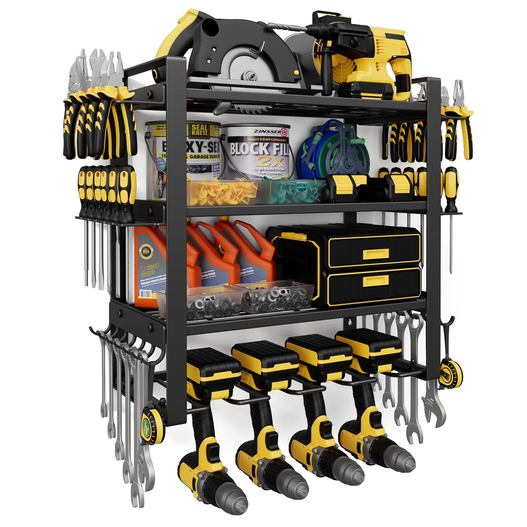 Power Tool Organizer Wall Mount |200lbs Garage Tool Storage Rack with 4 Cordless Drill Holder |4-Tier Heavy Duty Garage Organization |Fathers Day Dad Gifts for Men