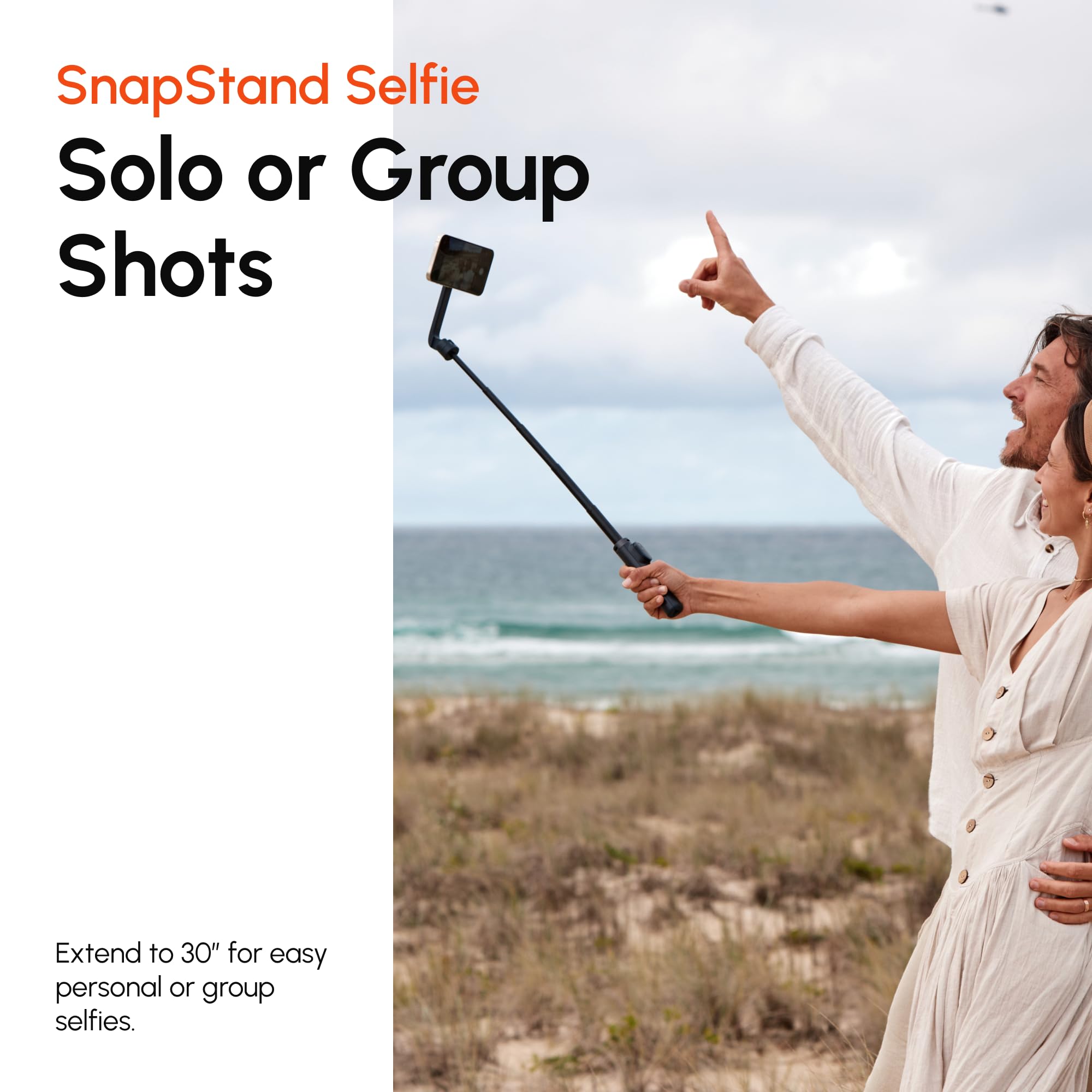 ShiftCam SnapStand Selfie - Bastone Selfie magnetico e treppiede - Compatto, pieghevole ed estensibile con testa inclinabile e telecomando Bluetooth magnetico (pietra, selfie Snapstand)