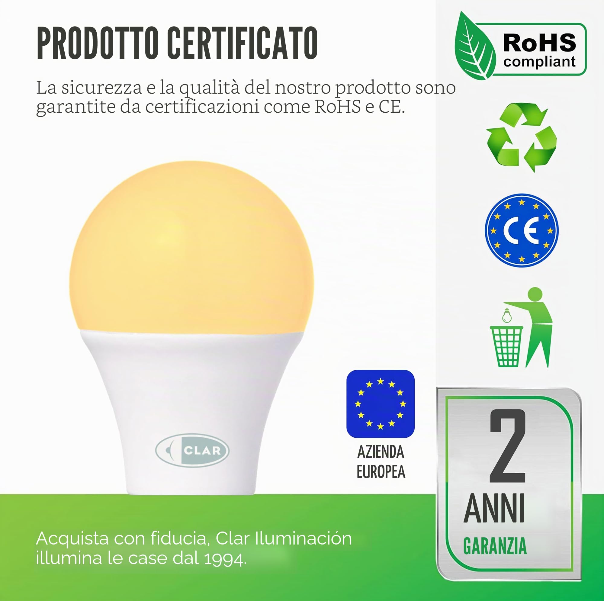 CLAR - Lampadina Crepuscolare da Esterno E27, 10W 3000ºK, Lampada per Illuminazione Esterna (Confezione da 10)