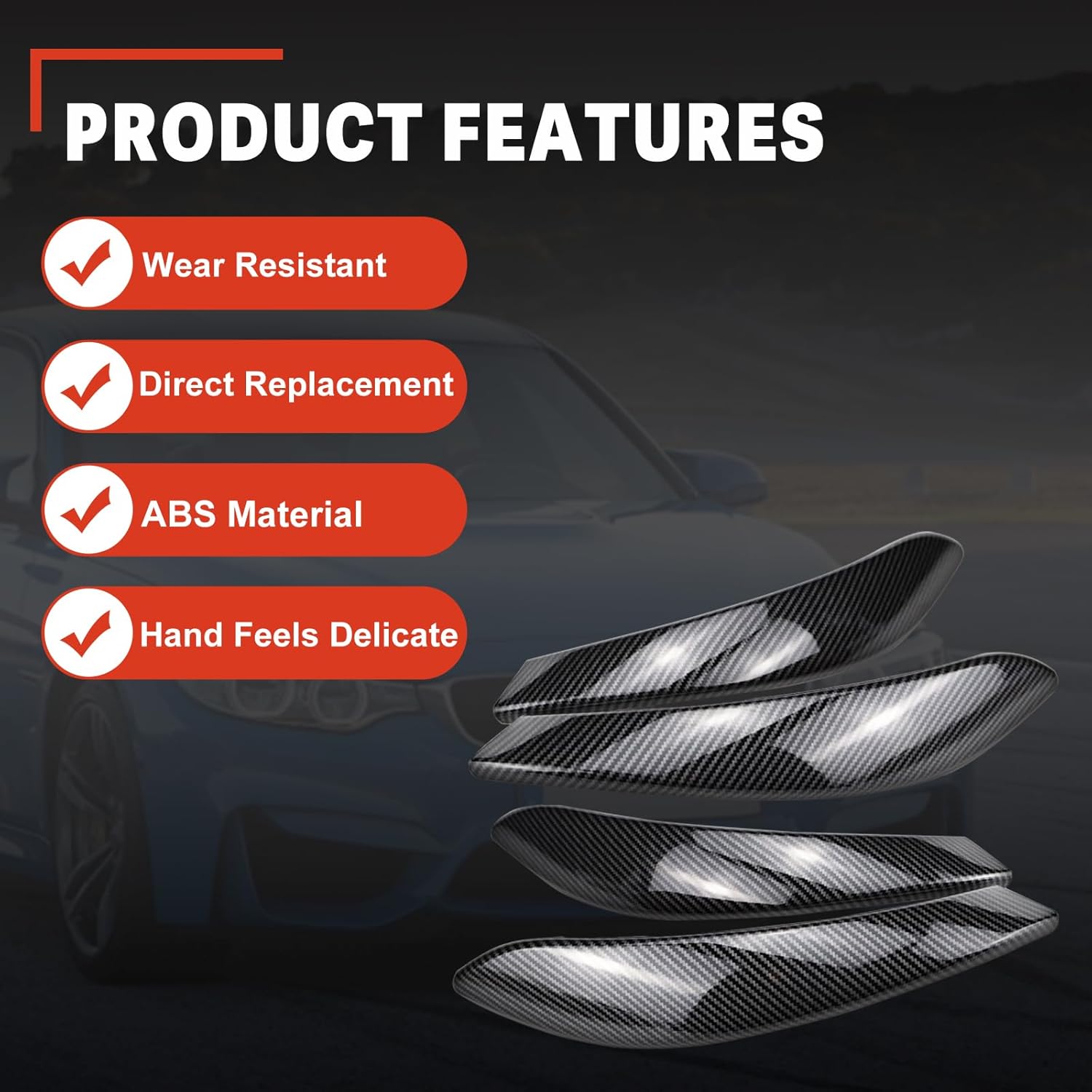 USTAR Carbon Fiber Door Pull Handle Cover Fit for BMW F30 F31 F34 F80 3 Series 320 328 330 335 M3 2012-2018 and BMW F32 F33 F36 F82 F83 4 Series 428 435 M4 2014-2017 51417275488 51417275487