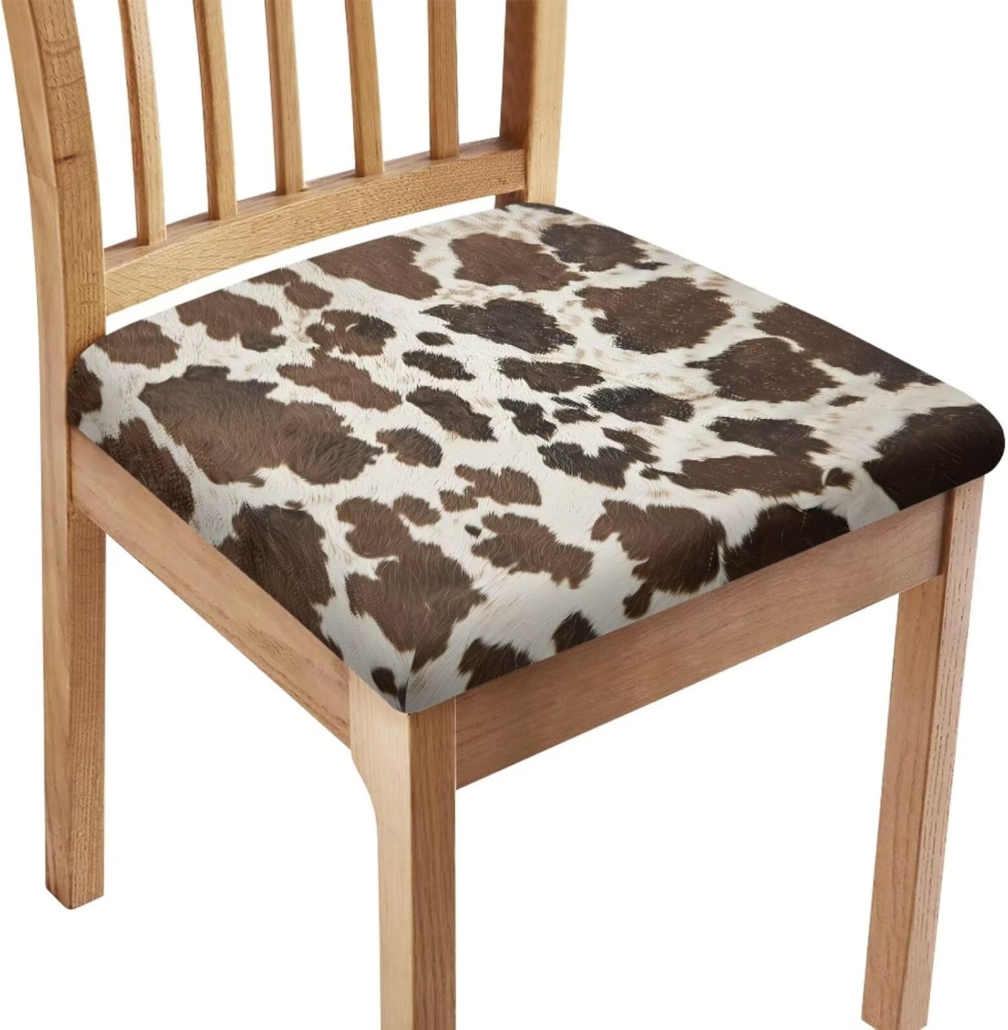 Cow Print Chair Seat Covers for Dining Room Chairs Set of 6,Brown Chair Seat Slipcovers Protector Kitchen Accessories Dining Chair Covers