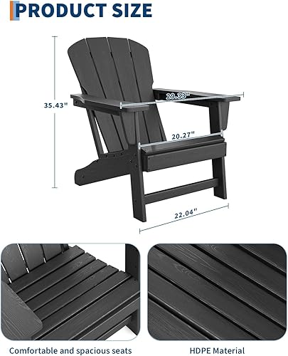 Miniatura 2 de Silla Adirondack moderna de plástico de polietileno de alta densidad  Silla de chimenea de madera de polietileno de gran tamaño de 380 libras,