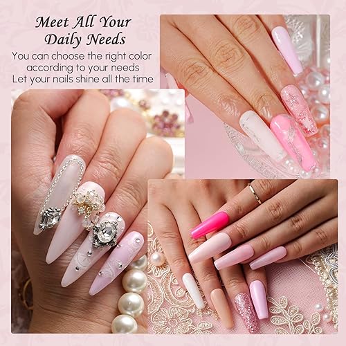 Miniatura 5 de Aokitec Juego de uñas de polvo de inmersión de 8 colores, blanco leche, rosa, marrón, colección traslúcida con purpurina en colores pastel, kit de