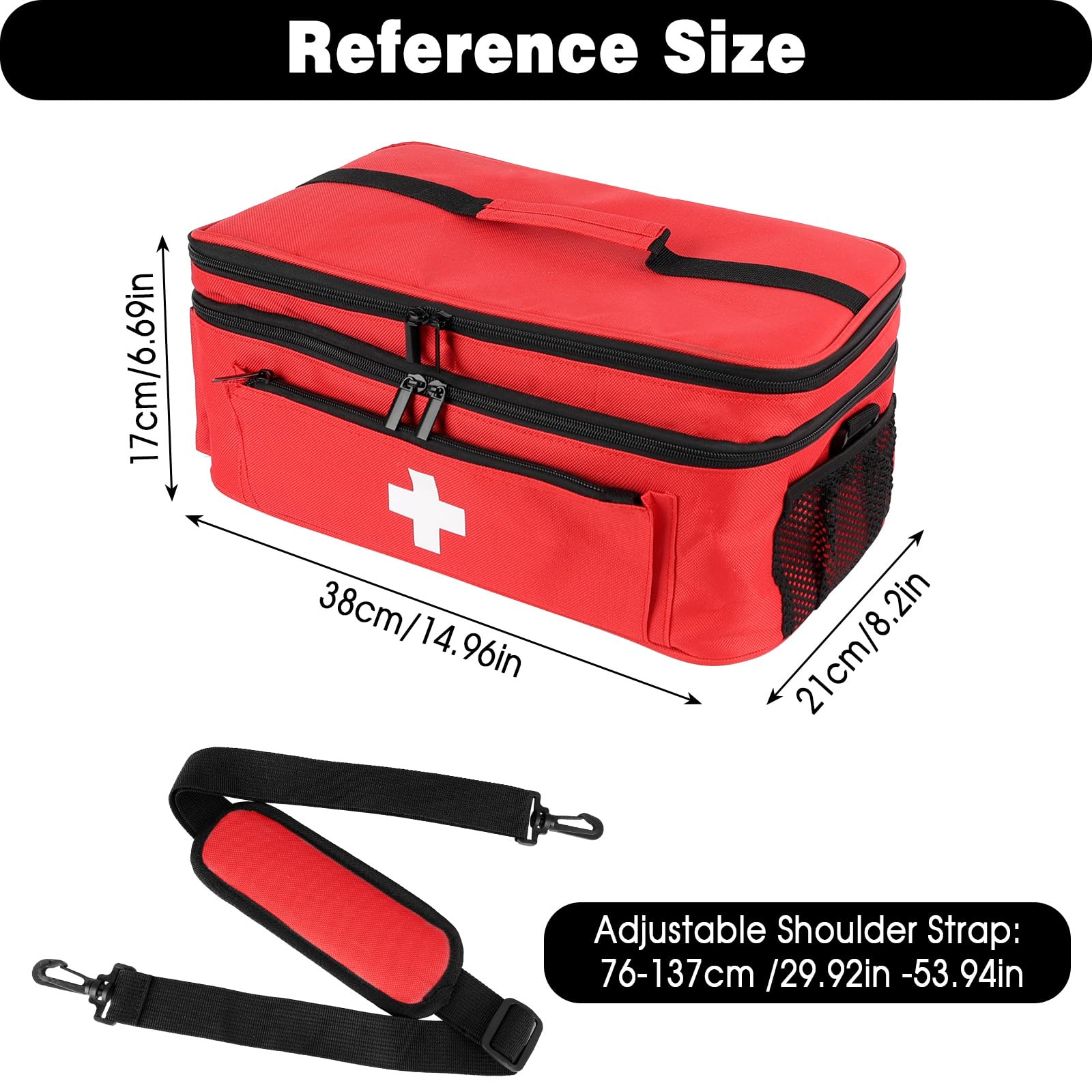 Sac de Premiers Secours Vide, Grand Sac d'urgence pour Infirmière de Médicaments de Soins à Domicile Médical de Pharmacie Portable et Épaule (Rouge)