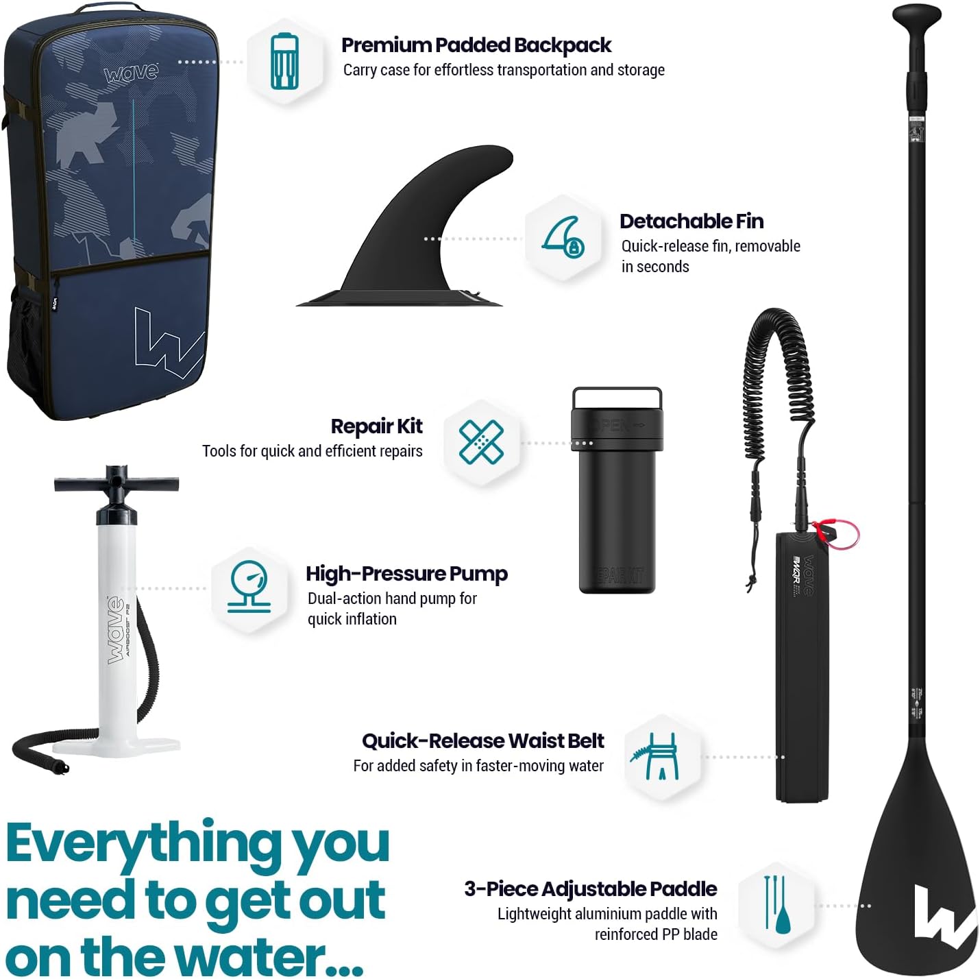 Wave Recon 3.0 Inflatable Stand Up Paddleboard | Premium SUP with Anti-Air Leaking Design, Non-Slip Deck, and Complete Accessories | 10'4ft