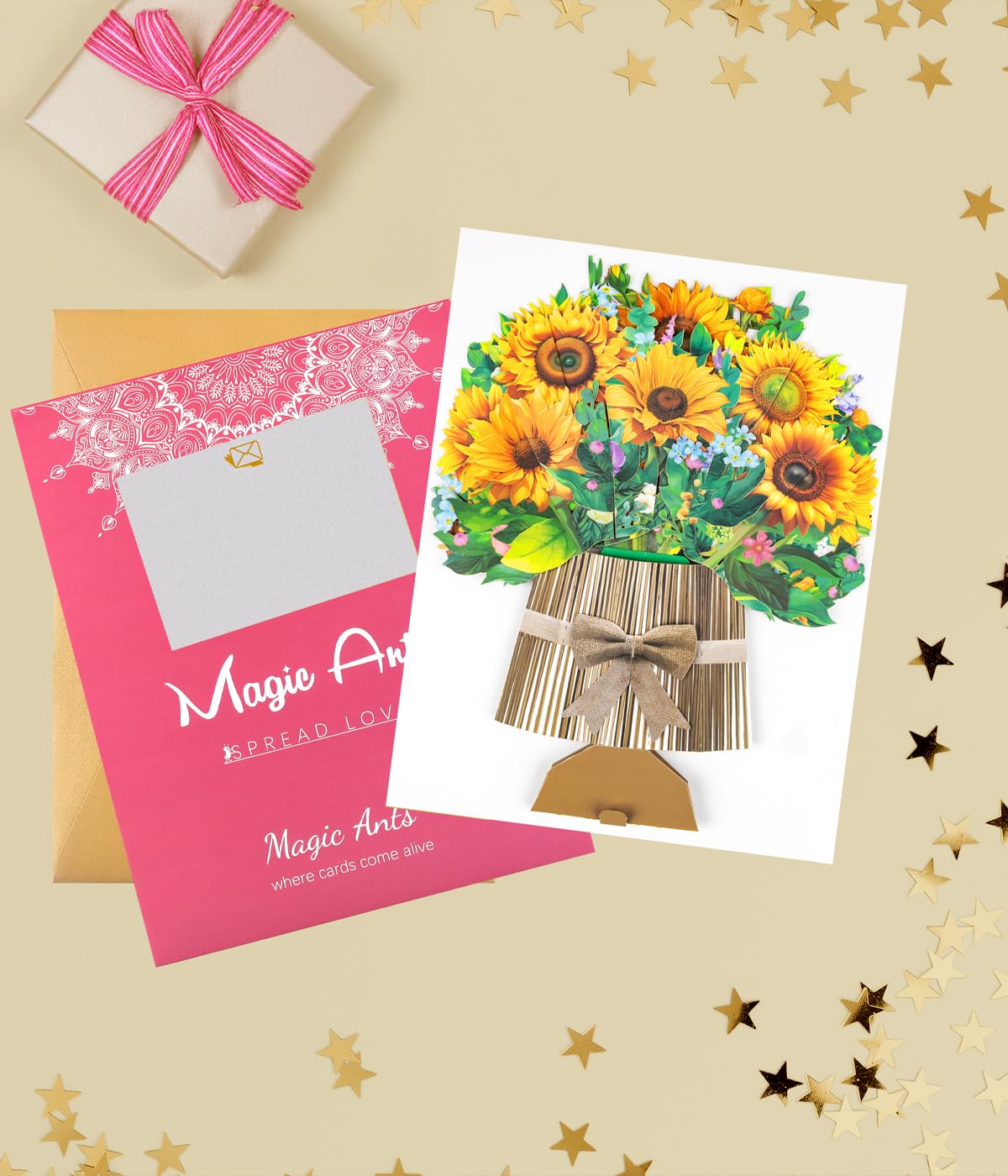 Sunflower Pop-Up Card, Yellow / Brown, A5 - Image 3