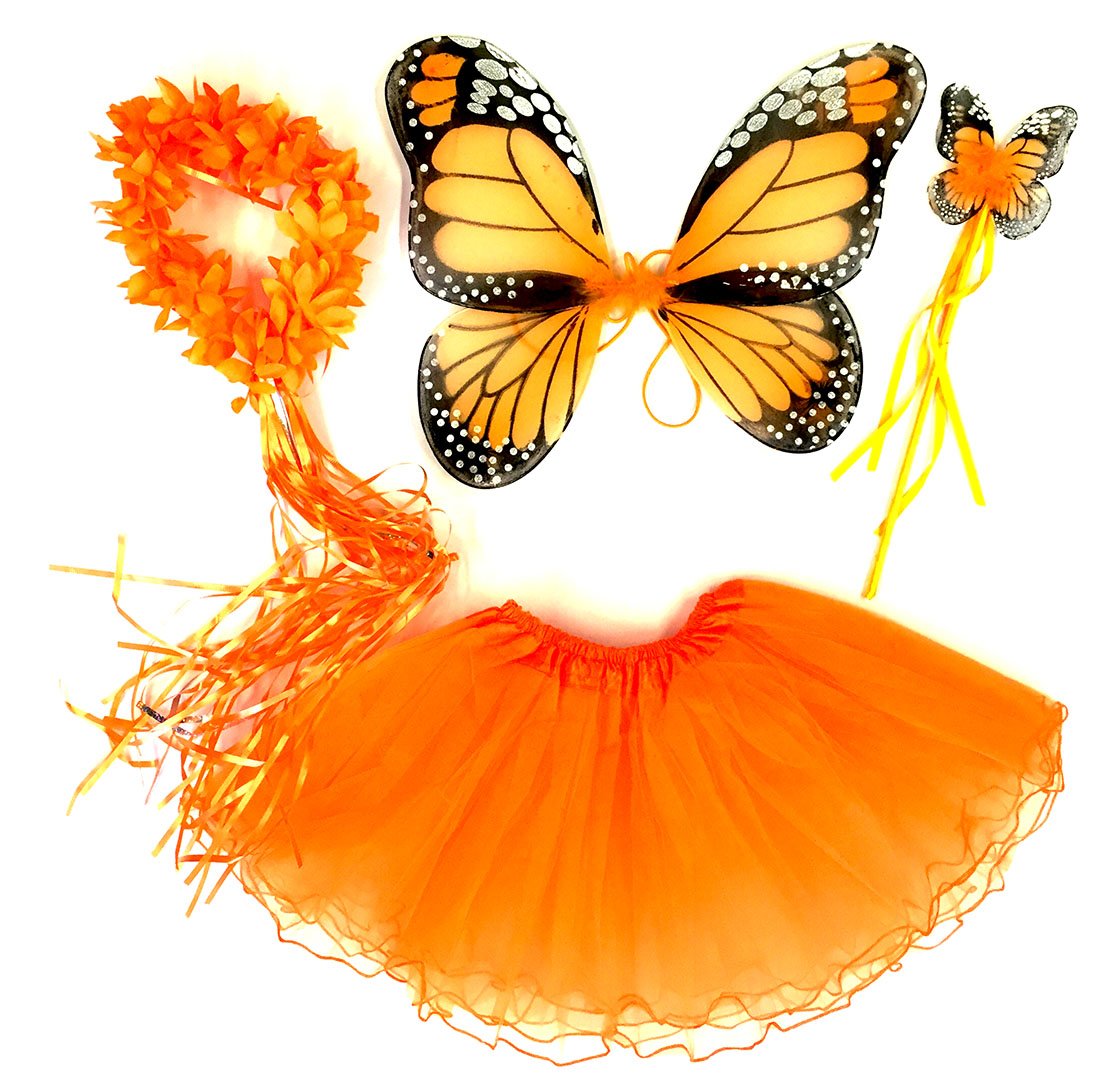 Tante Tina - Disfraz de Hadas Mariposa - Alas, Falda tutú, Varita mágica y Diadema - Monarca Naranjo