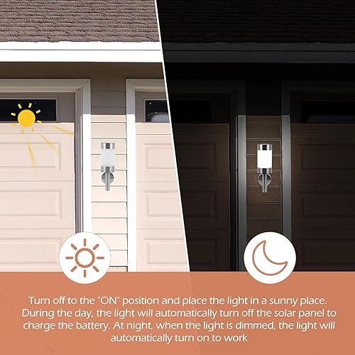 Miniatura 8 de Cabilock 2Pcs Stainless Steel Solar LED Wall Lights Outdoor Lighting for Garden Patio Fence Courtyard with Bright Illumination