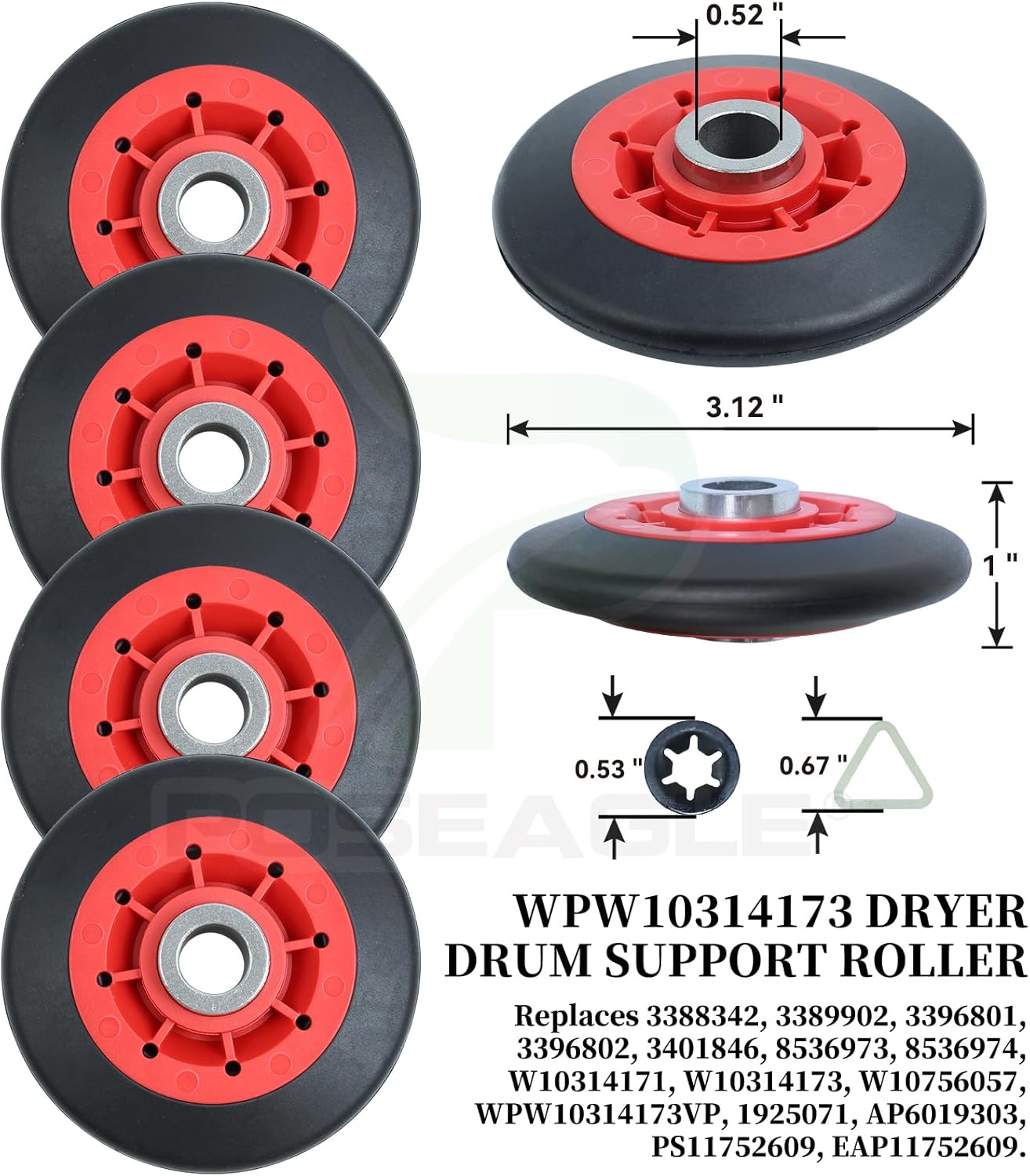 [Upgraded] 4392067 Dryer Repair Kit with WPW10314173 Drum Roller 279640 Dryer Idler Pulley 661570v Dryer Belt WPW10359272 WPW10359271 Dryer Drum Roller Axle Tools for Whirlpool Maytag Dryers