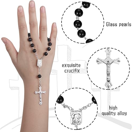 Miniatura 3 de Rosario automático para espejo retrovisor, cuentas de cristal de perlas, pulsera católica, rosario, católico, para mujeres, hombres, rosario de