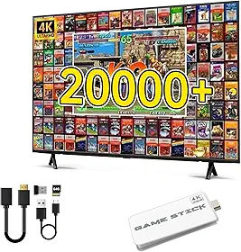 2025 Upgrade Wireless Retro Game Console,Retro Game Stick with 20,000+ Games,4k Hdmi Output Game Stick,TV-Connectable Game Stick,Plug and Retro Play Video Games for Tv,Retro Game Stick.White64GB