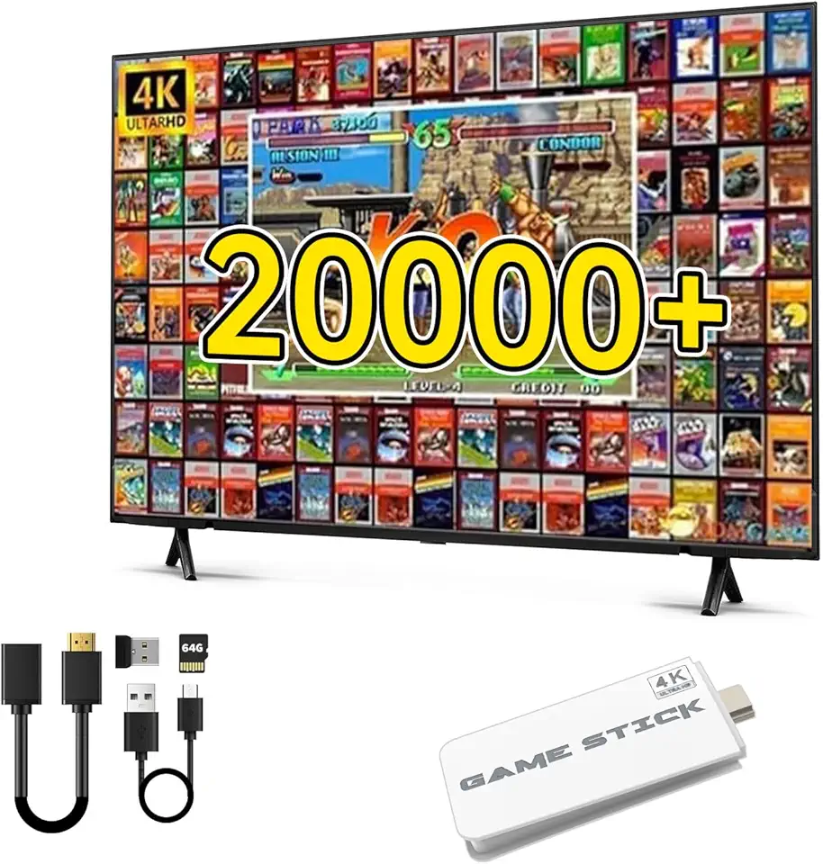 2025 Upgrade Wireless Retro Game Console,Retro Game Stick with 20,000+ Games,4k Hdmi Output Game Stick,TV-Connectable Game Stick,Plug and Retro Play Video Games for Tv,Retro Game Stick.White64GB