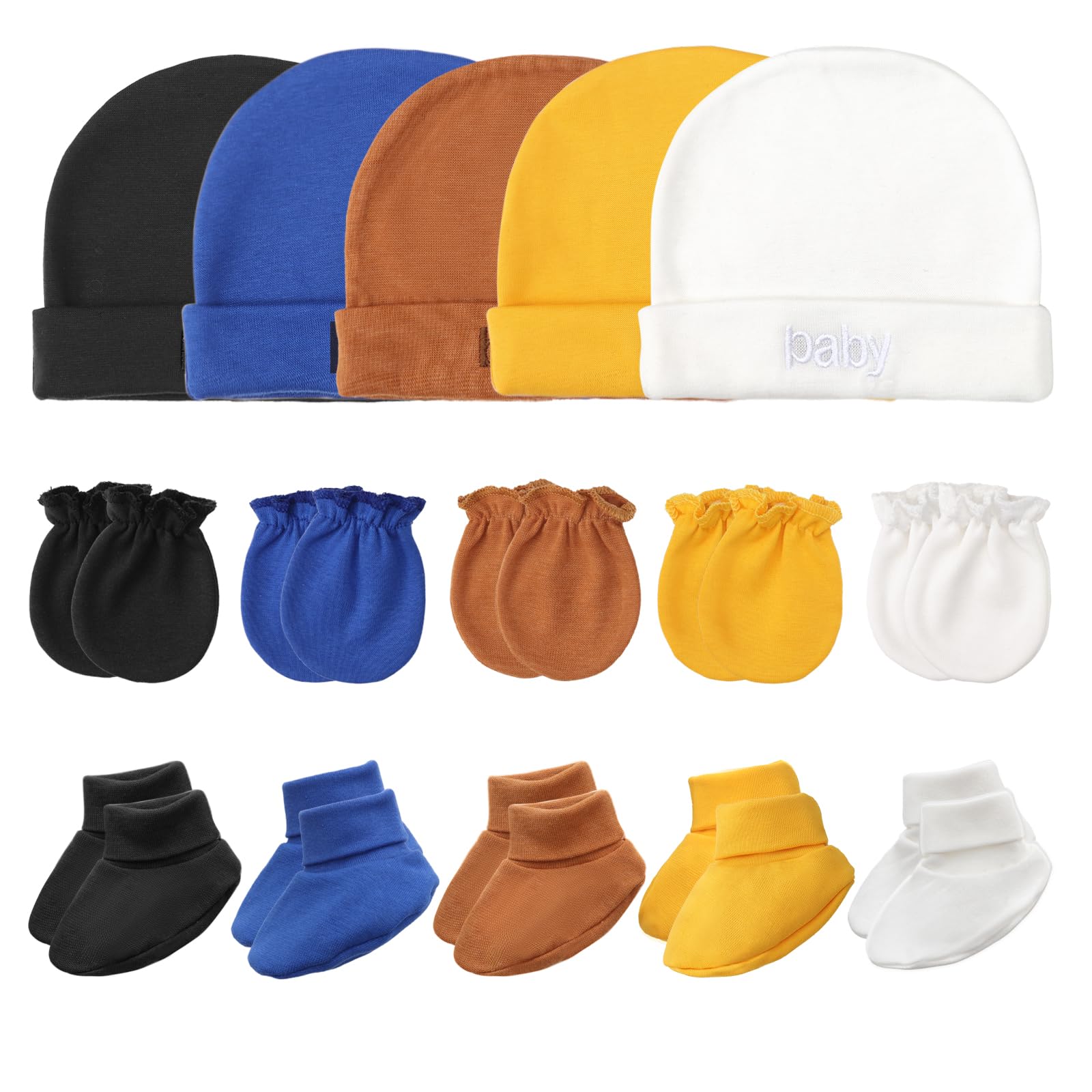DRESHOW Newborn Baby Hat Mittens Socks Set Infant Cotton Beanie Gloves No Scratch Thick Warm Socks for 0-6 Months Boys Girls