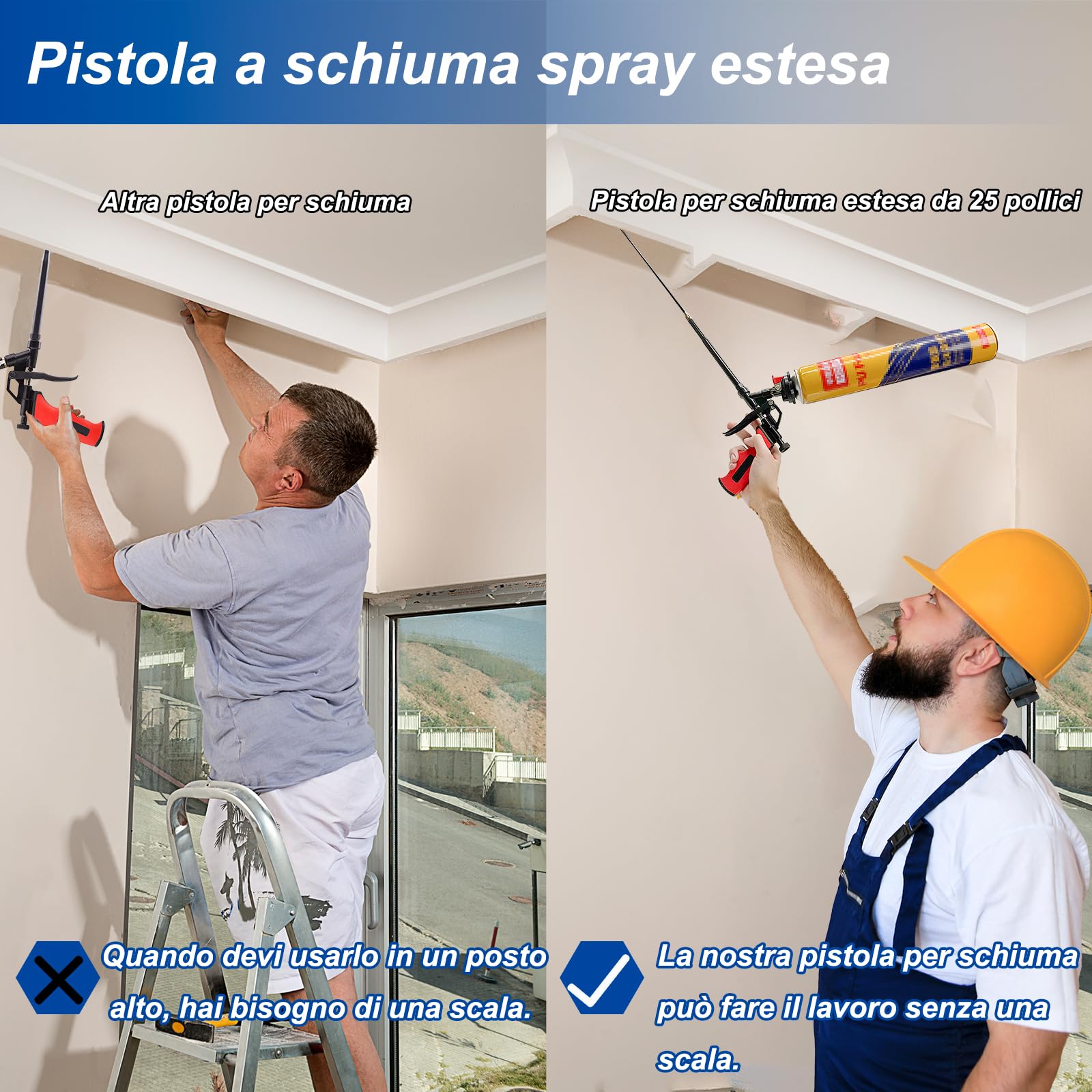 Pistola a spruzzo rimovibile per schiuma, 63,5 cm, pistola professionale espandibile, pistola per schiuma erogatrice adatta per sigillatura, riempimento, sigillatura (blu)