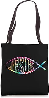 Ichthys Hippie Rainbow Tie Dye Jesus Fish Tote Bag