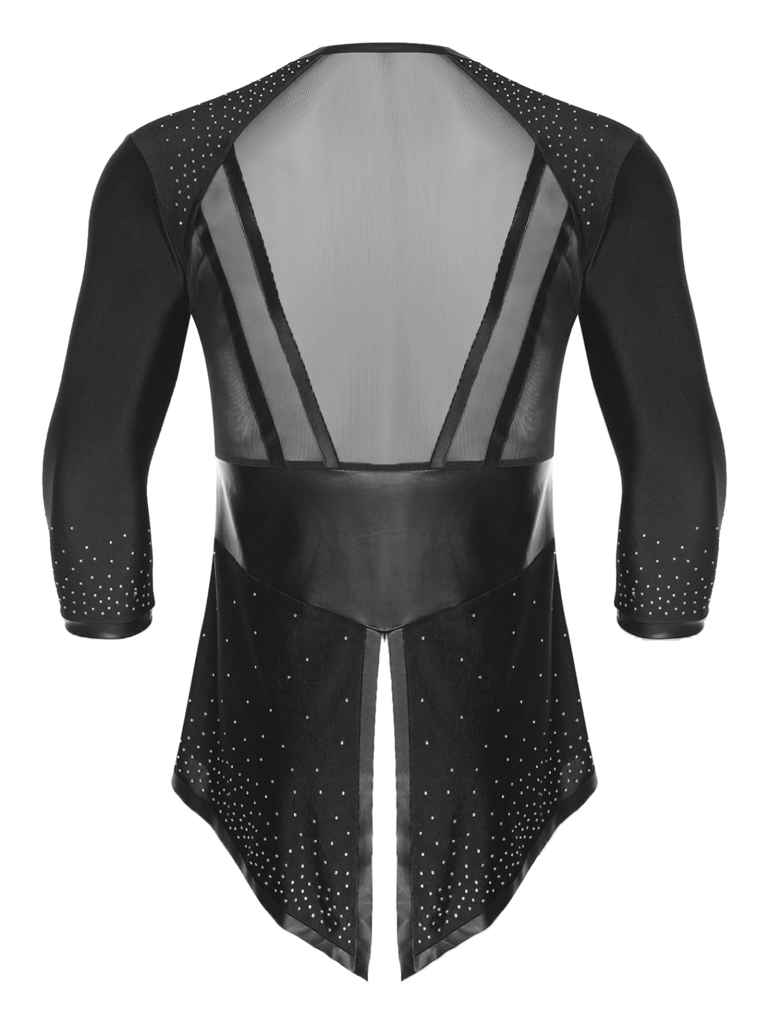 Uomo Top Camicia Danza Latina Salsa Rumba Cha Strass Tunica Manica Lunga