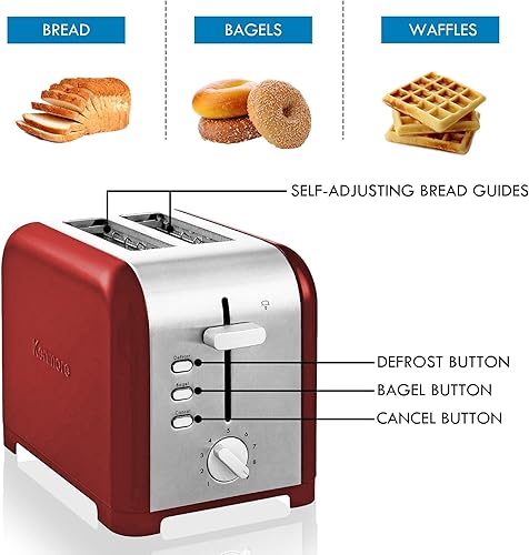 Miniatura 5 de Tostadora Kenmore de 2 rebanadas - Aparato de cocina de encimera de ranura extra ancha, función de descongelación, tostador de sartén, diseño