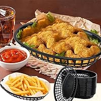 Vista 6 de Paquete de 50 cestas de plástico negro para alimentos de 9 x 5.7 pulgadas, ovaladas para freír comida rápida, cestas de plástico para perros