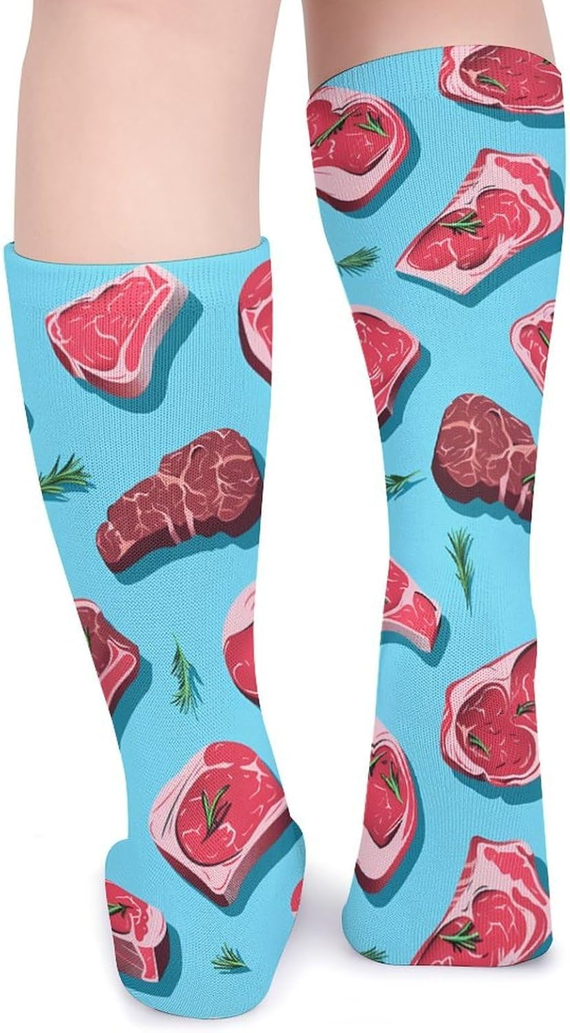 Meat Slices Pattern Knee High Socks Casual Long Stockings Over Calf Sock Tube for Women Men