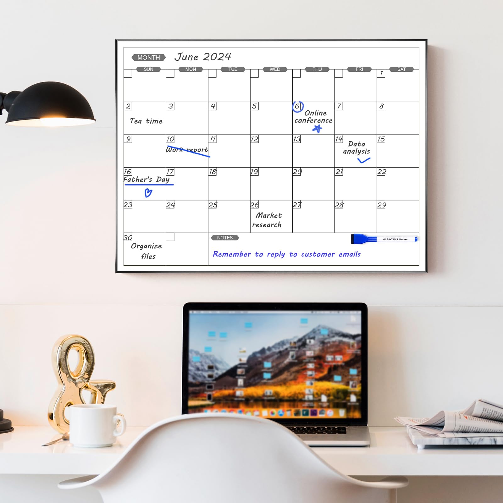 ARCOBIS Calendario De Pizarra Blanca De Corcho Para Pared Calendario Mensual De Borrado En 1229759