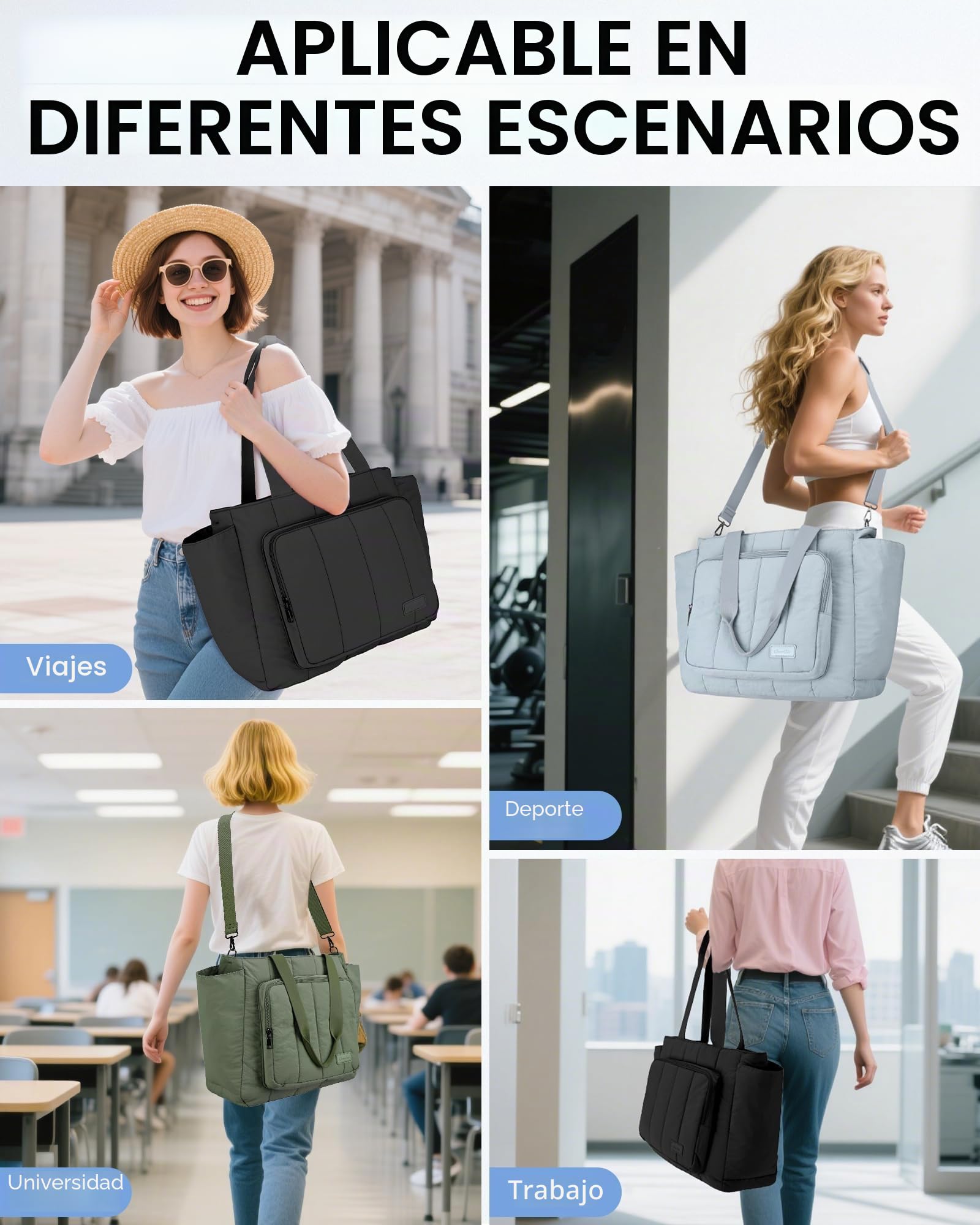 Chase Chic Bolso Mujer, Grande Tote Bag Puffer Bolsa Deporte Mujer Bolsos Acolchado Bandolera Shopper Viaje para Universidad