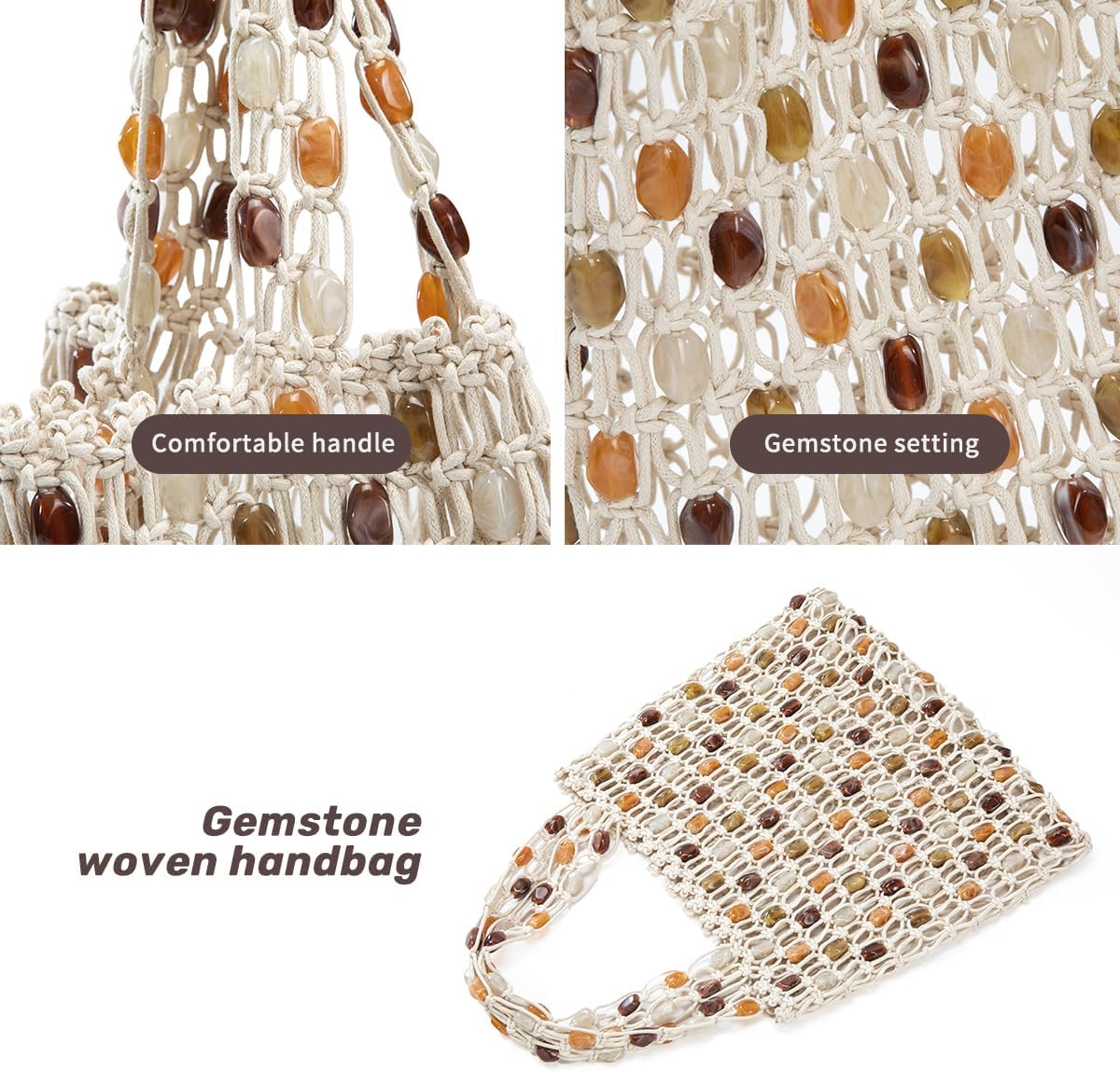 Boho Crochet Shoulder Bag for Women, Colorful Beaded Beach Tote Handbag Lightweight Summer Knit Hobo Purse &Travel Organizer (Style 1) - Image 5