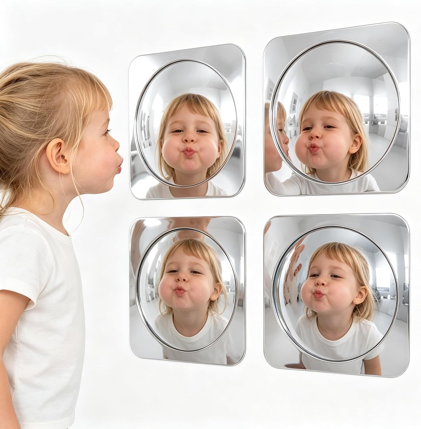 4PCS Sensory Bubble Mirrors for Kids, Acrylic Mirror, Silver, 25 x 25 CM