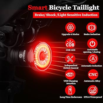 IPX5防水 USB充電式 高輝度 自転車テールライト スマートブレーキ感応 Amazon | ENFITNIX 自転車 テールライト スマートブレーキ感応