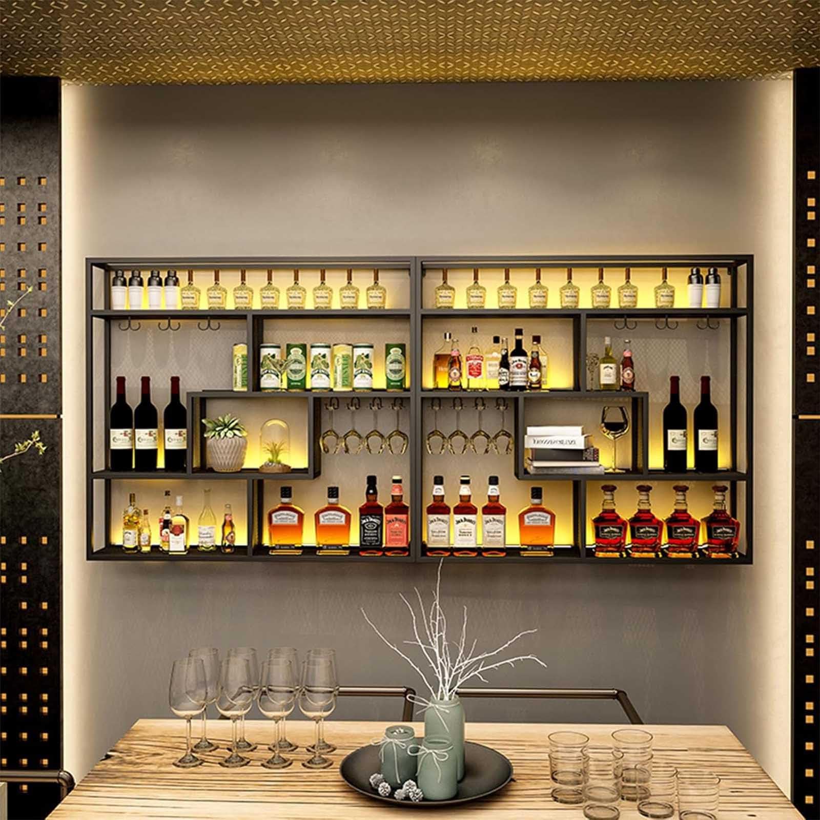 Portabottiglie a LED in metallo con design a S con display per bar e ristoranti di alta qualità nero 250 x 20 x 120 cm perfetto per gli amanti del vino e l'intrattenimento
